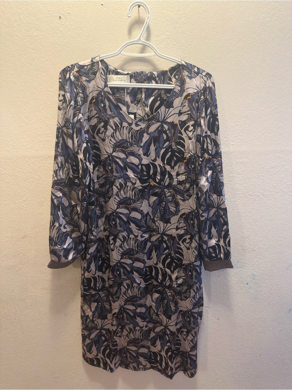 Silk Floral Shift Dress in Blue and Cream by Max Volmary